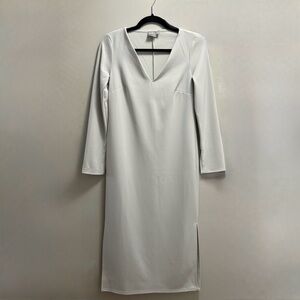 ASOS Light Grey V-Neck Long Sleeve Midi Dress Minimalist Stretch Bodycon